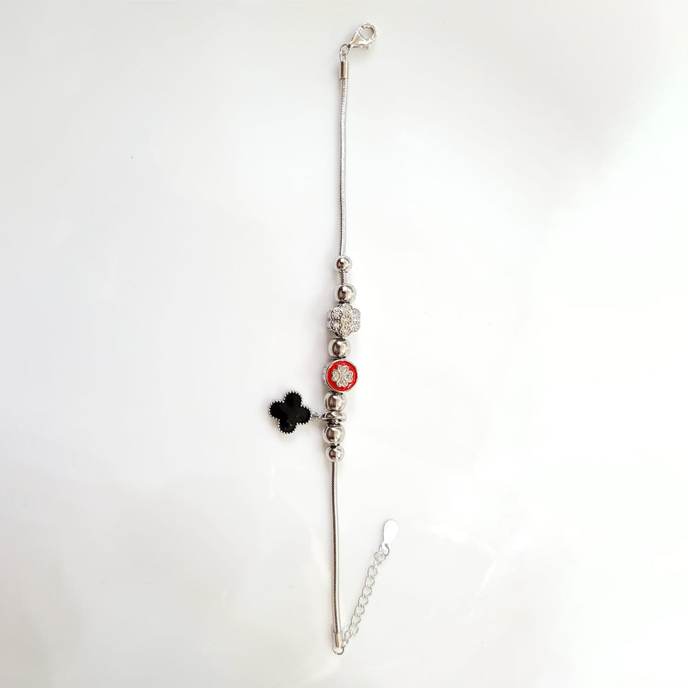Semi precious stone studded silver plated charm bracelet with  pure 925 silver