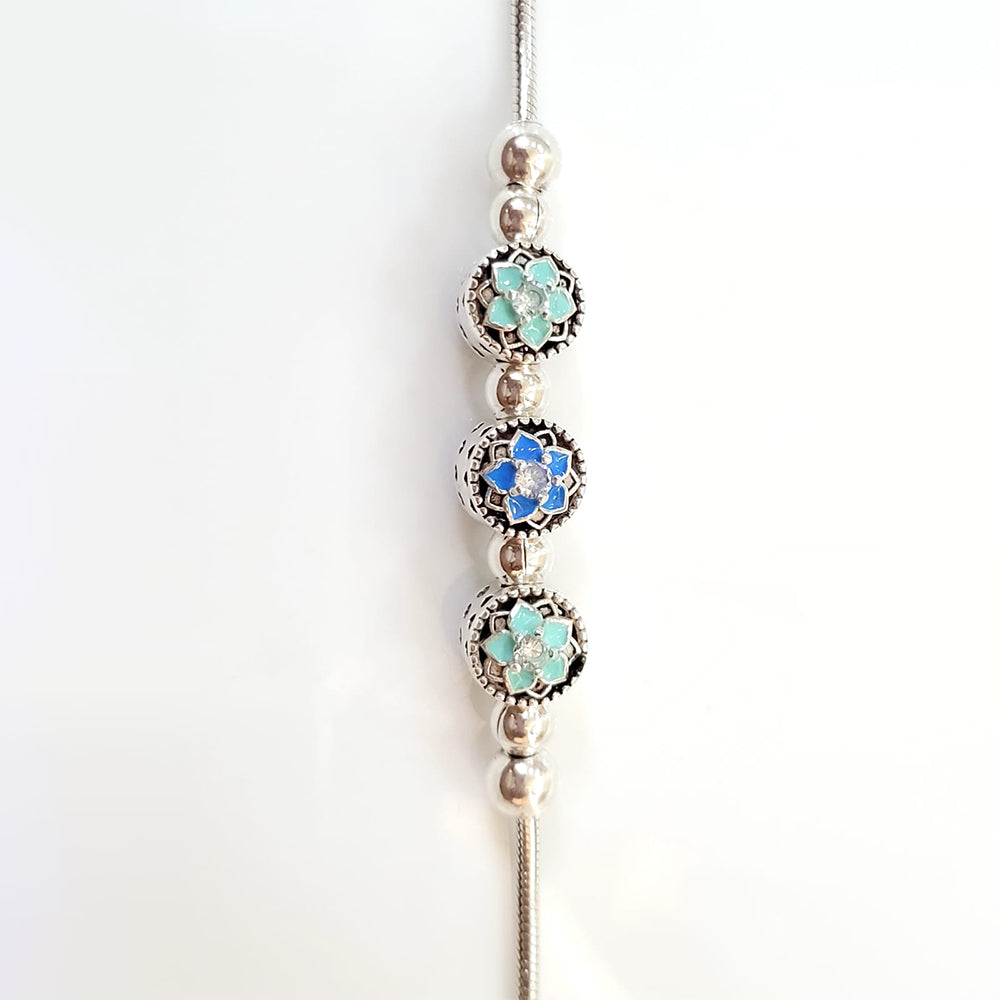 Oxidised studded silver plated charm bracelet with  pure 925 silver