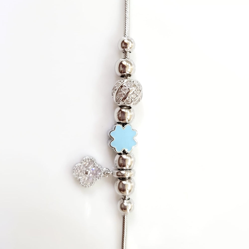 Enamel studded silver plated charm bracelet with  pure 925 silver
