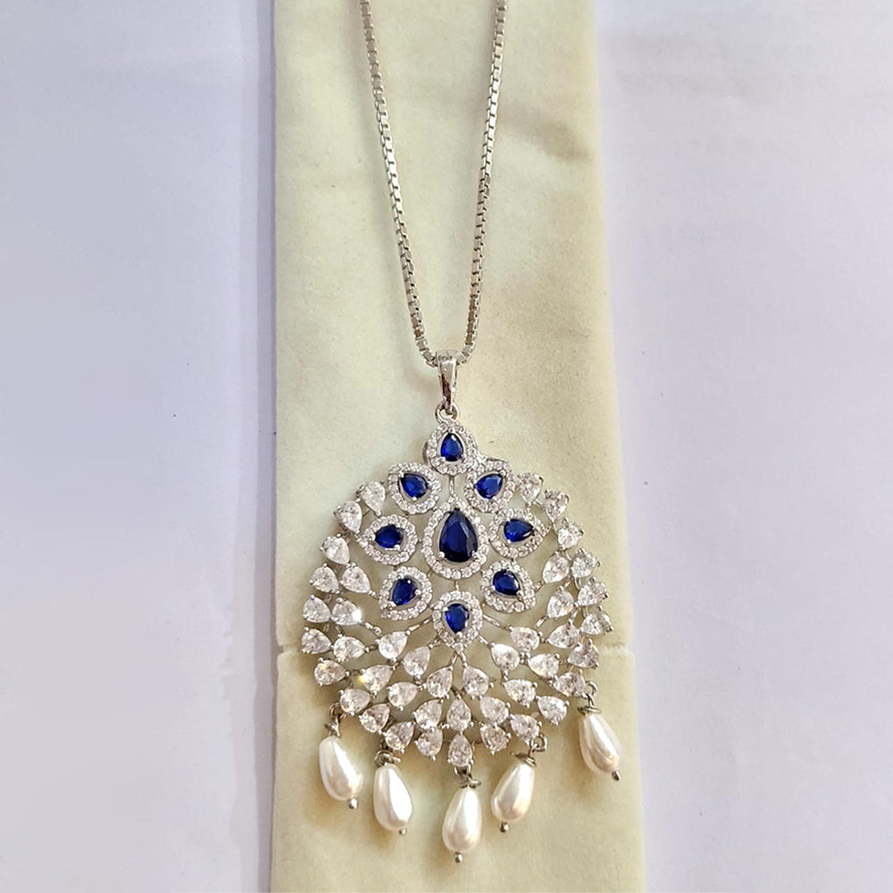 Silver plated blue Zircon pendant set with Dangler