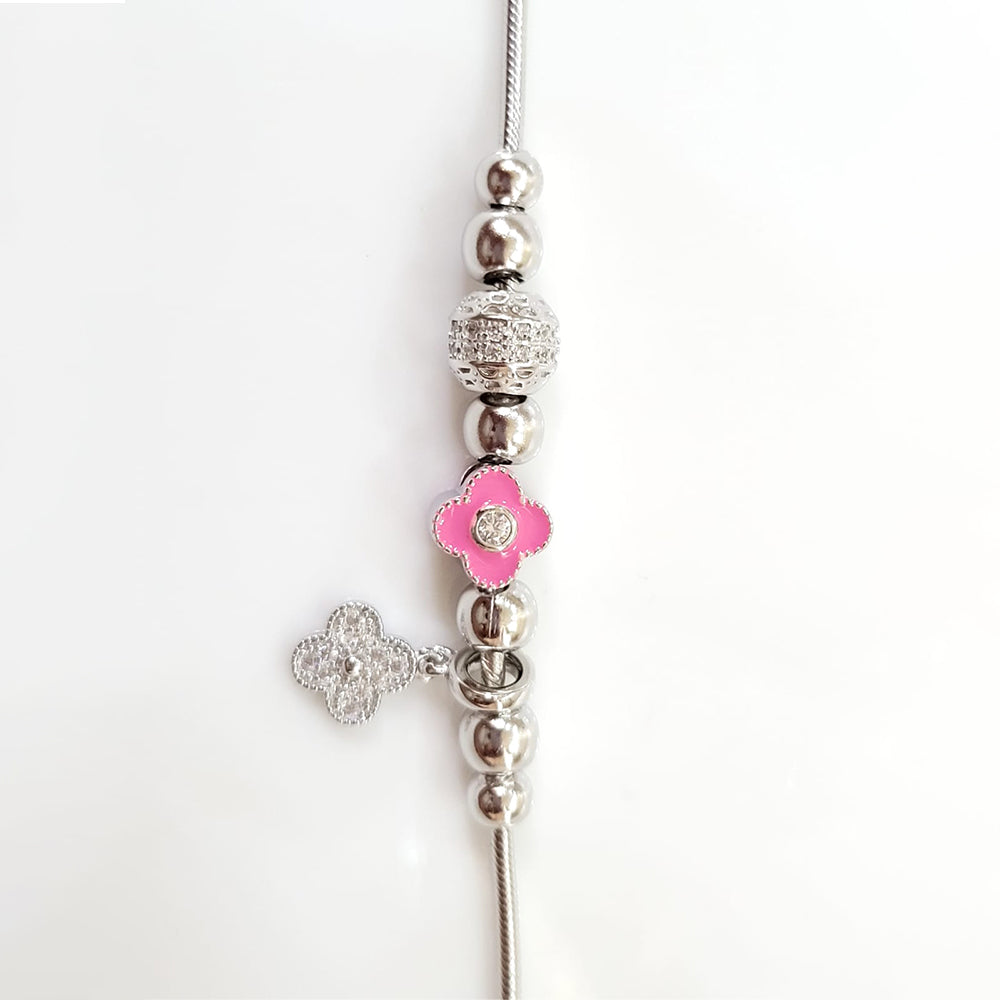 Enamel studded silver plated charm bracelet with  pure 925 silver