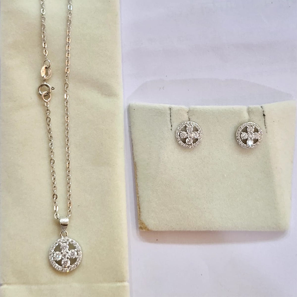 Silver Floral Halo sparkle necklace and earing set