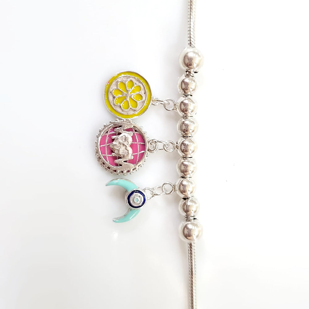 Enamel studded silver plated charm bracelet with  pure 925 silver
