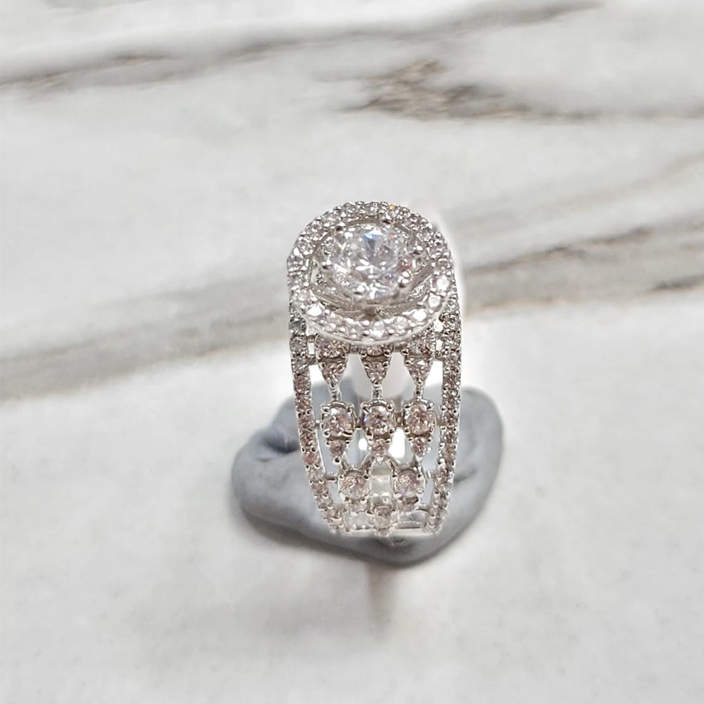 Women Rhodium-plated American  diamond studded ring