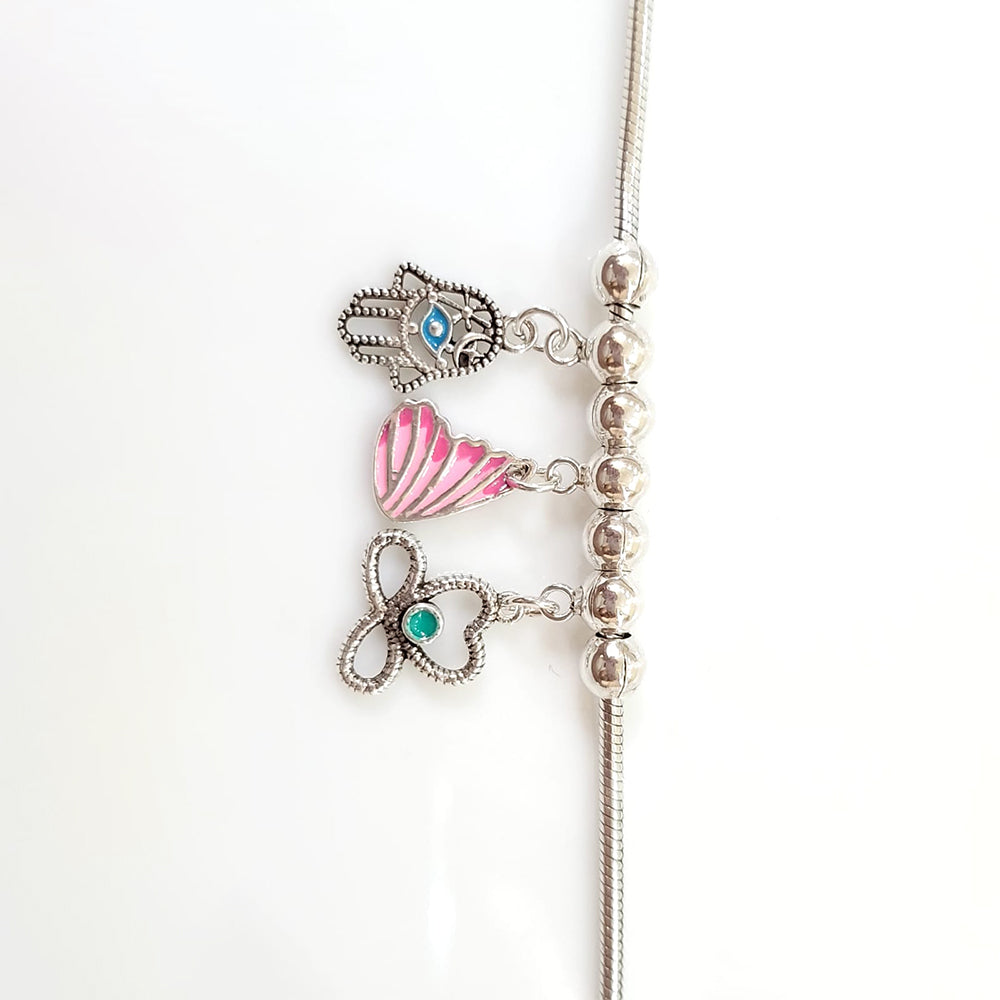 Enamel studded silver plated charm bracelet with  pure 925 silver
