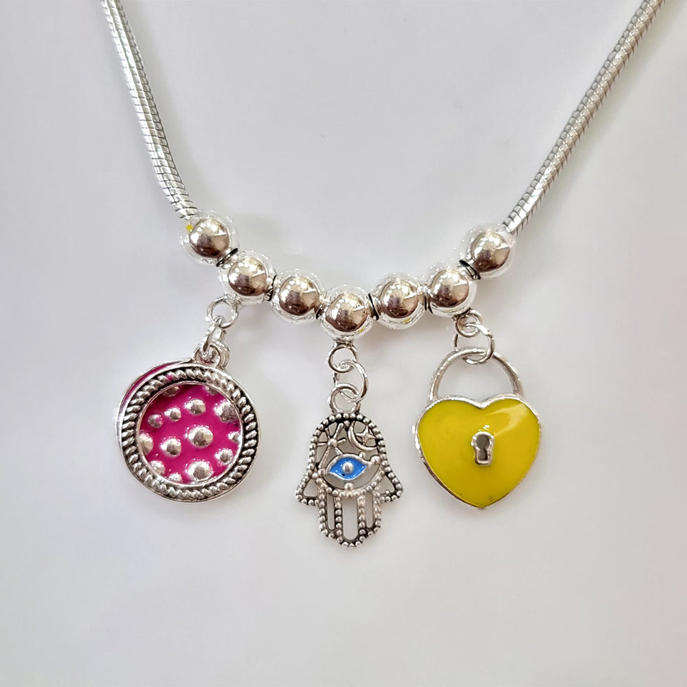 Enamel studded silver plated charm bracelet with  pure 925 silver