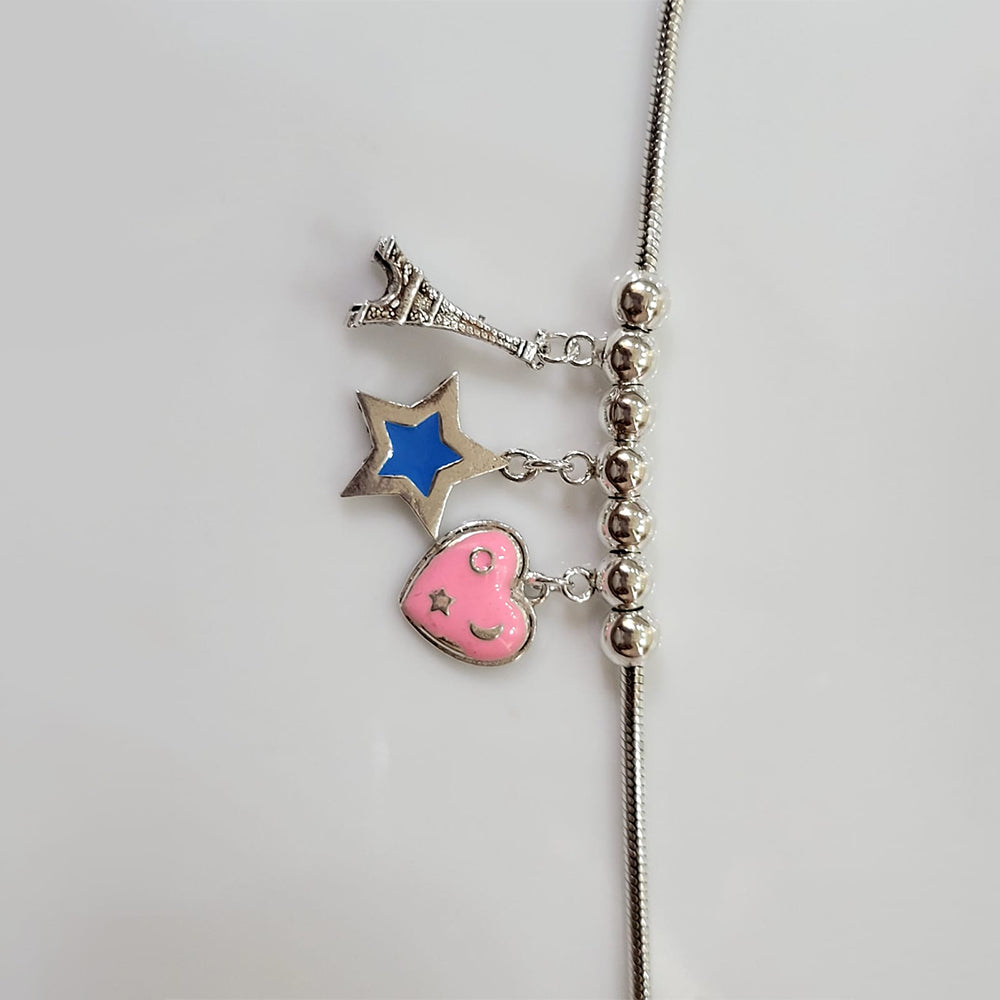 Enamel studded silver plated charm bracelet with  pure 925 silver