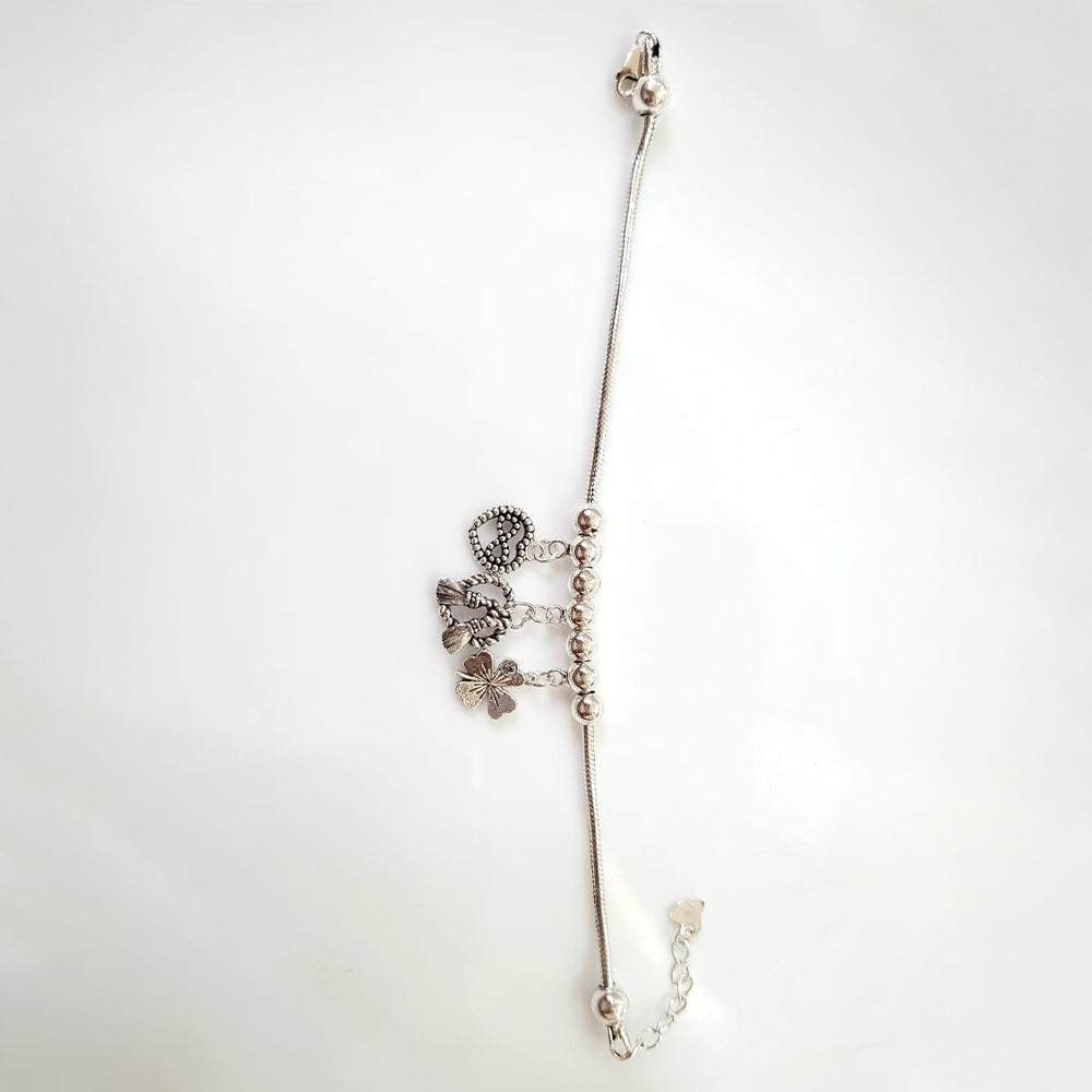 Oxidised studded silver plated charm bracelet with  pure 925 silver