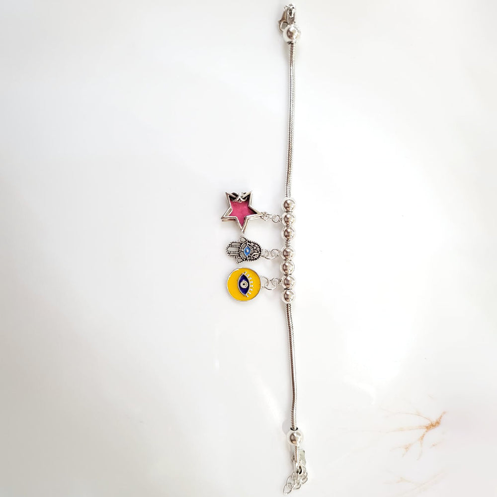 Enamel studded silver plated charm bracelet with  pure 925 silver