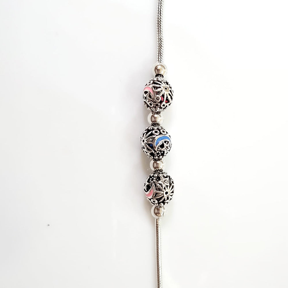 Oxidised studded silver plated charm bracelet with  pure 925 silver