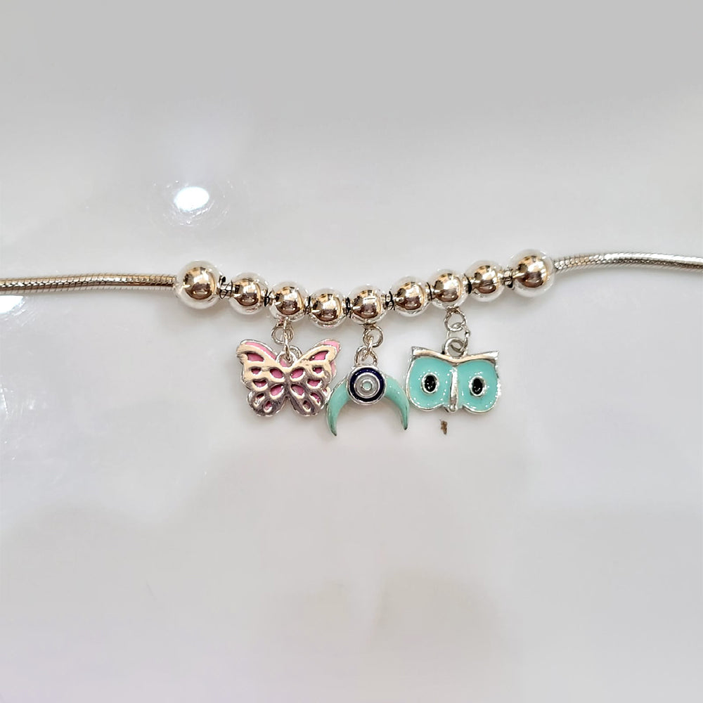 Enamel studded silver plated charm bracelet with  925 pure silver pure 925 silver
