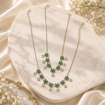 Silver -toned multi charm floral anklets