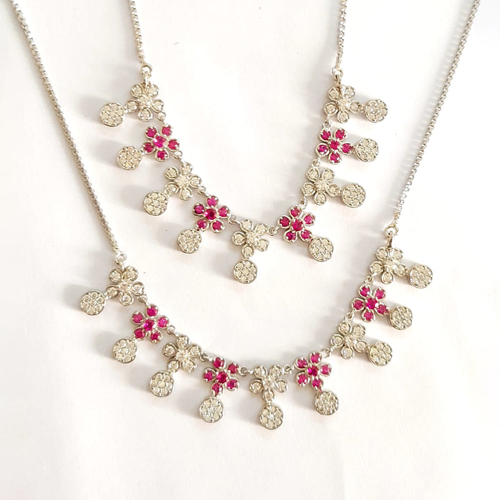 Silver -toned multi charm floral anklets
