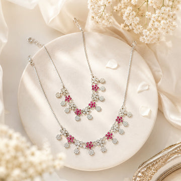 Silver -toned multi charm floral anklets