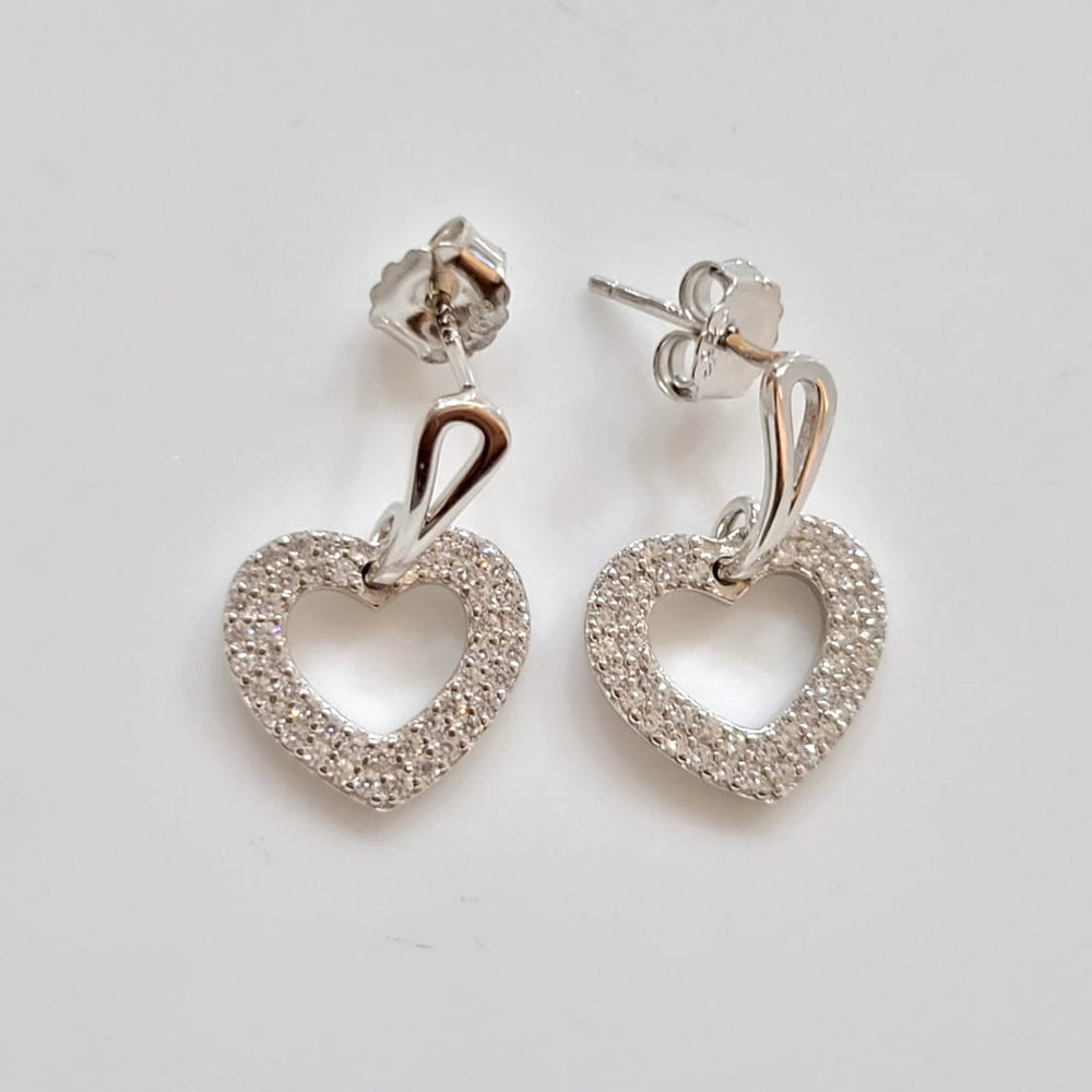 Pave crystal heart 925 silver Dangle Earrings