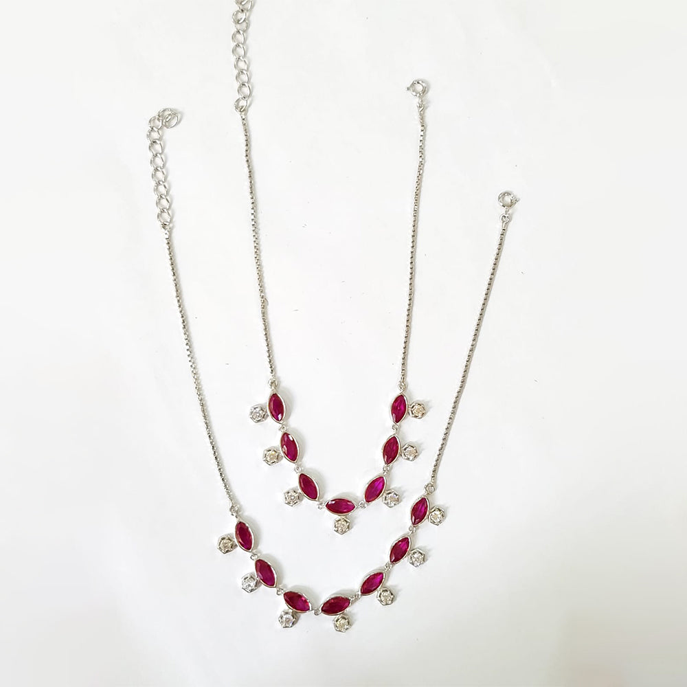 Layered drop design silver anklets