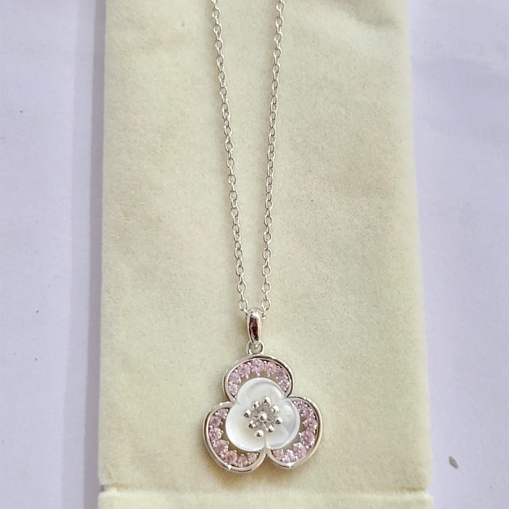 925 pure silver white and pink blossom charm floral neckace