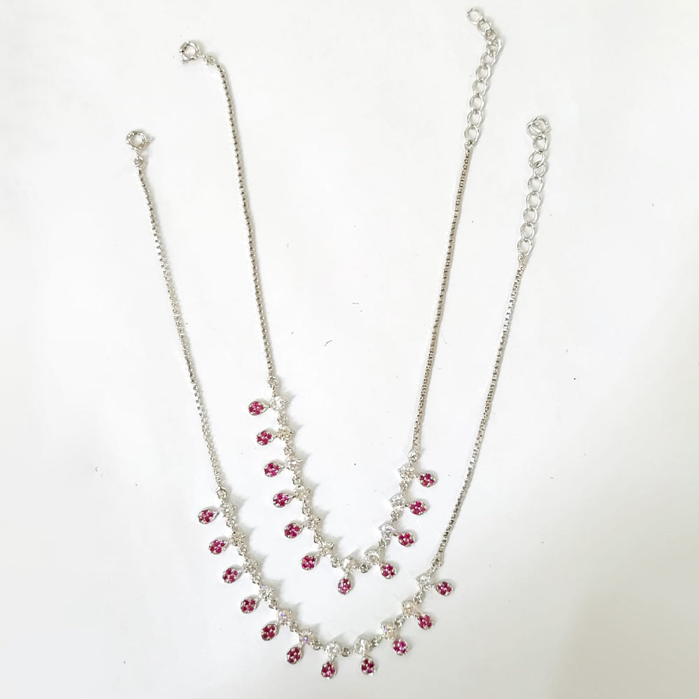 Silver -toned multi charm floral anklets