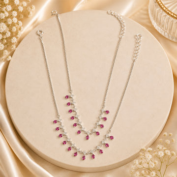 Silver -toned multi charm floral anklets