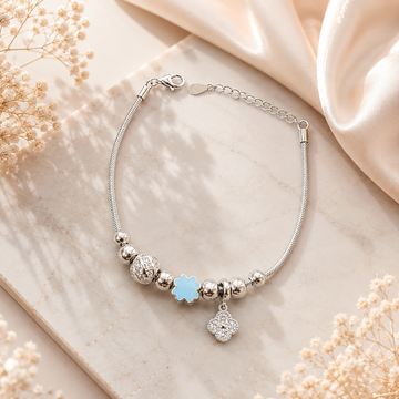 Enamel studded silver plated charm bracelet with  pure 925 silver