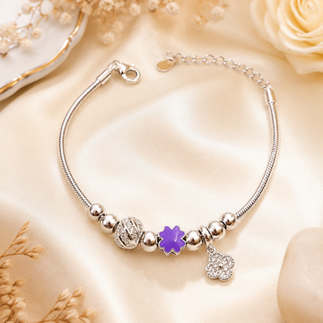 Enamel studded silver plated charm bracelet with  pure 925 silver