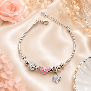 Enamel studded silver plated charm bracelet with  pure 925 silver