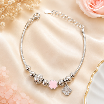Enamel studded silver plated charm bracelet with  pure 925 silver