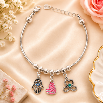 Enamel studded silver plated charm bracelet with  pure 925 silver