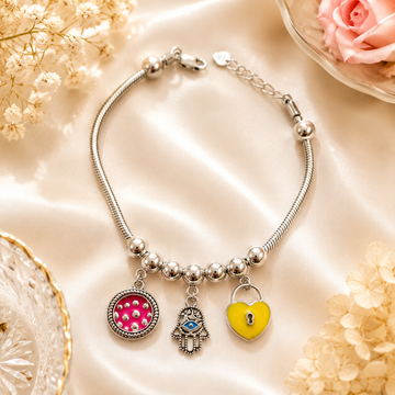 Enamel studded silver plated charm bracelet with  pure 925 silver