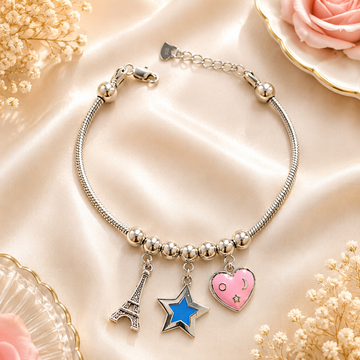 Enamel studded silver plated charm bracelet with  pure 925 silver