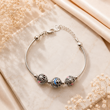 Oxidised studded silver plated charm bracelet with  pure 925 silver
