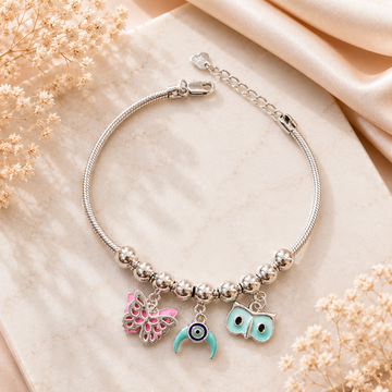Enamel studded silver plated charm bracelet with  925 pure silver pure 925 silver