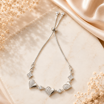 Silver Zircon Heart Bracelet Made With Pure 92.5 Silver