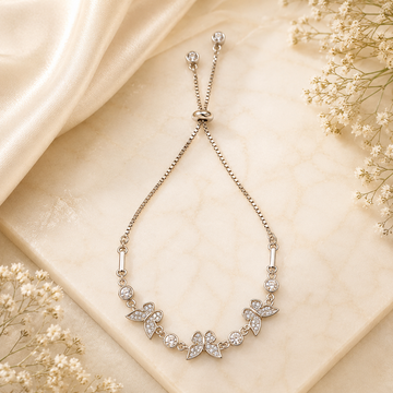 Fluttering Brilliance Pave Bolo Bracelet with 925 pure silver