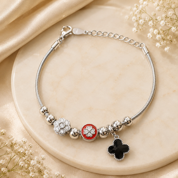 Semi precious stone studded silver plated charm bracelet with  pure 925 silver