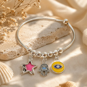 Enamel studded silver plated charm bracelet with  pure 925 silver