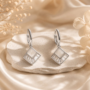 Pave crystal heart 925 silver Dangle Earrings
