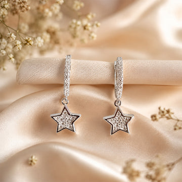 925 sterling silver star bali  rhodium plated hoop earing