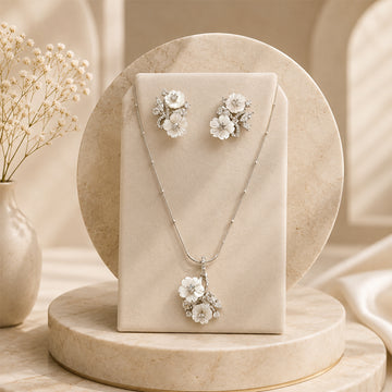 Gorgeous MOP Floral neckpiece with earling 925 silver
