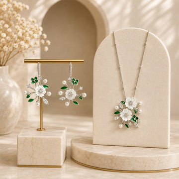 925 Silver Luxury chain with silver floral elegance enchanted  blossom set