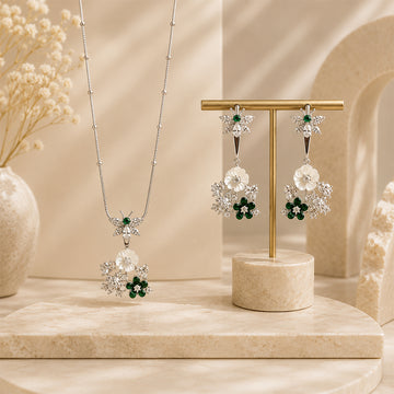 925 Silver Luxury chain with silver floral elegance enchanted  blossom set