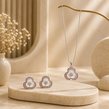 925 pure silver white and pink blossom charm floral neckace
