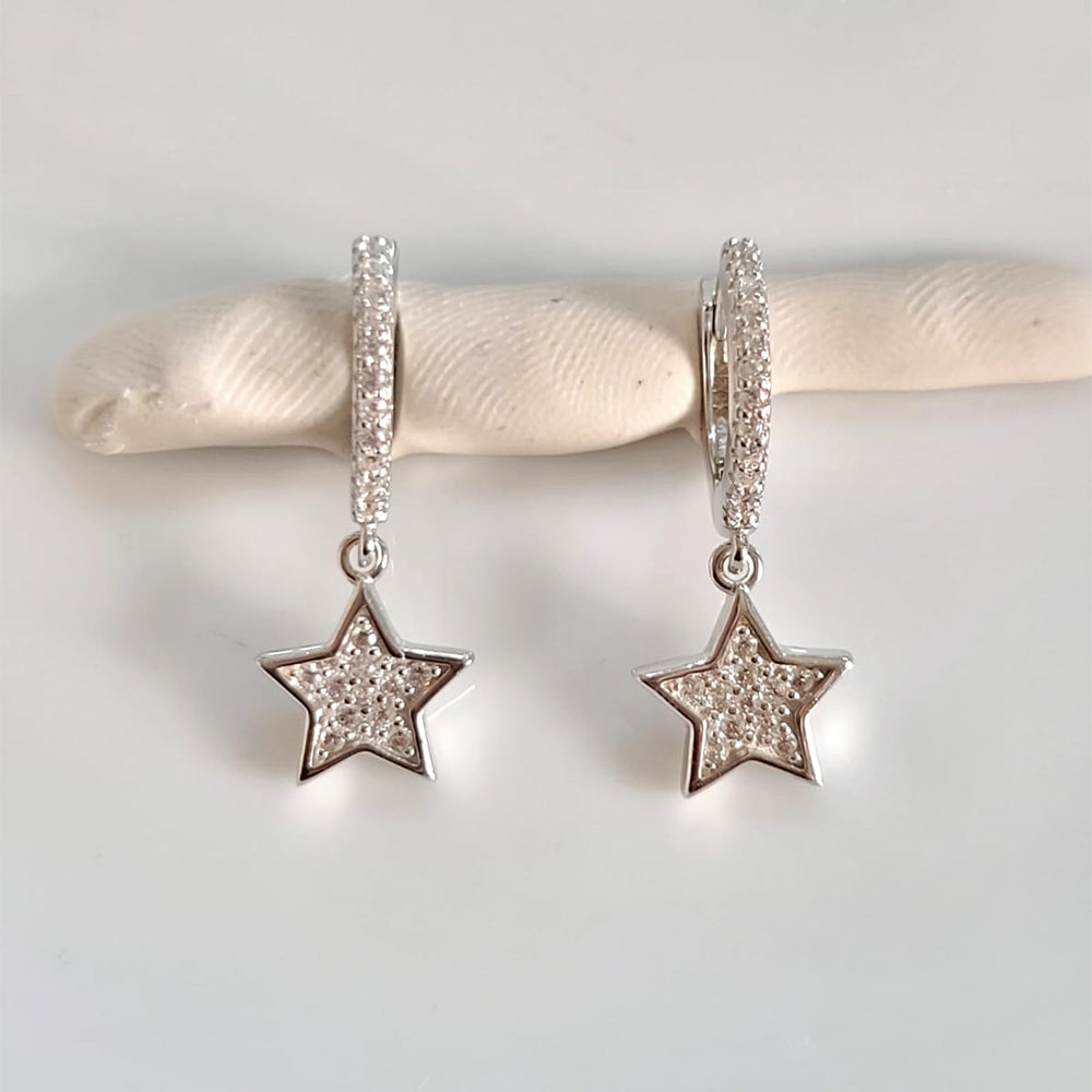 925 sterling silver star bali  rhodium plated hoop earing