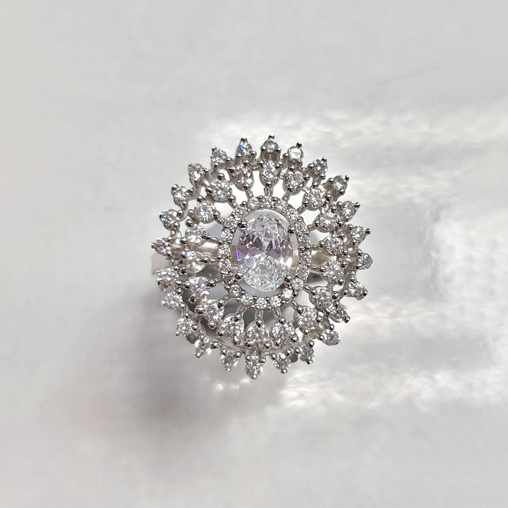 Women Rhodium-plated American  diamond studded ring