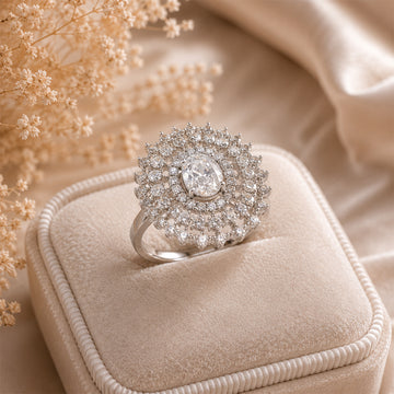 Women Rhodium-plated American  diamond studded ring
