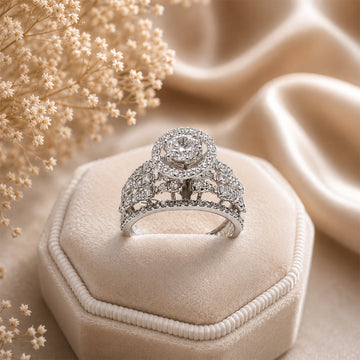 Women Rhodium-plated American  diamond studded ring